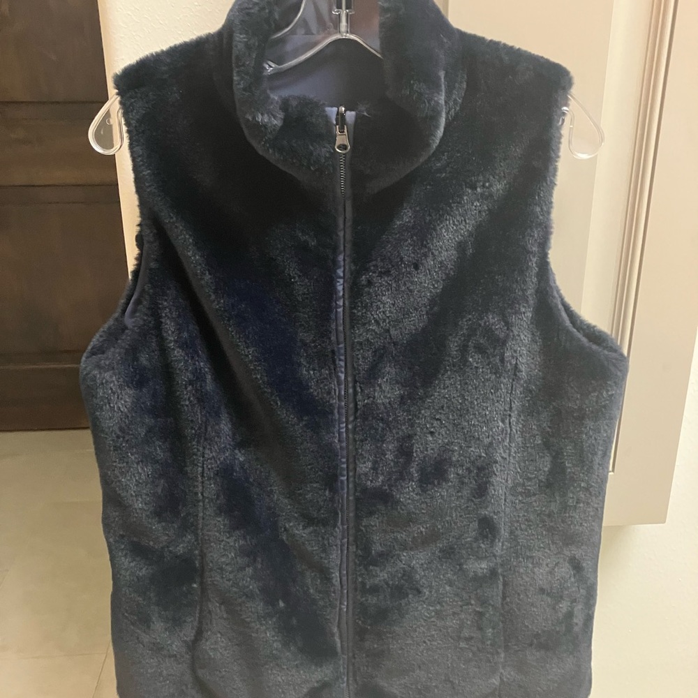 Navy Blue Faux Fur Vest